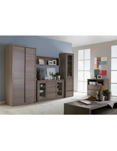 Vitrină MONTANA W1D pentru living/hol, 15 mm, PAL stejar lefkas închis | MobilaOK