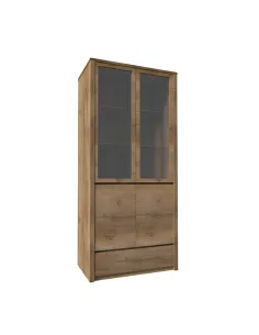 Vitrină MONTANA W2D pentru living/hol, 15 mm grosime, PAL stejar închis | MobilaOK