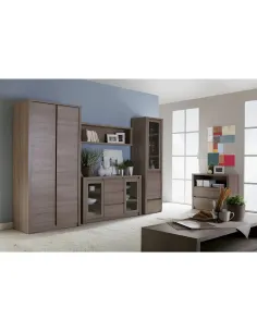Vitrină MONTANA W2D pentru living/hol, 15 mm grosime, PAL stejar închis | MobilaOK 2