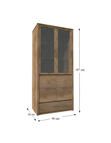 Vitrină MONTANA W2D pentru living/hol, 15 mm grosime, PAL stejar închis | MobilaOK