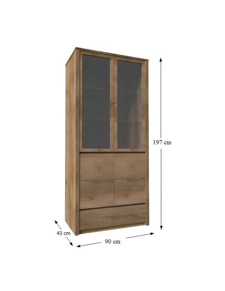 Vitrină MONTANA W2D pentru living/hol, 15 mm grosime, PAL stejar închis | MobilaOK