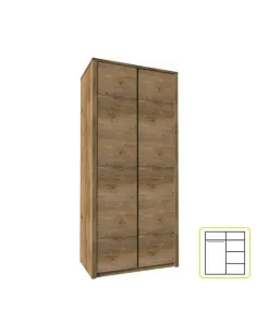 Dulap MONTANA S2D pentru dormitor, 90x197x53 cm, PAL melaminat stejar lefkas închis | MobilaOK