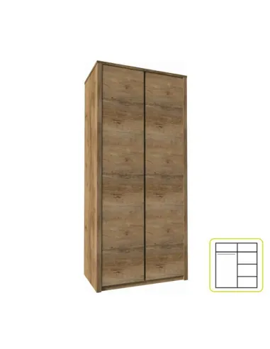 Dulap MONTANA S2D pentru dormitor, 90x197x53 cm, PAL melaminat stejar lefkas închis | MobilaOK