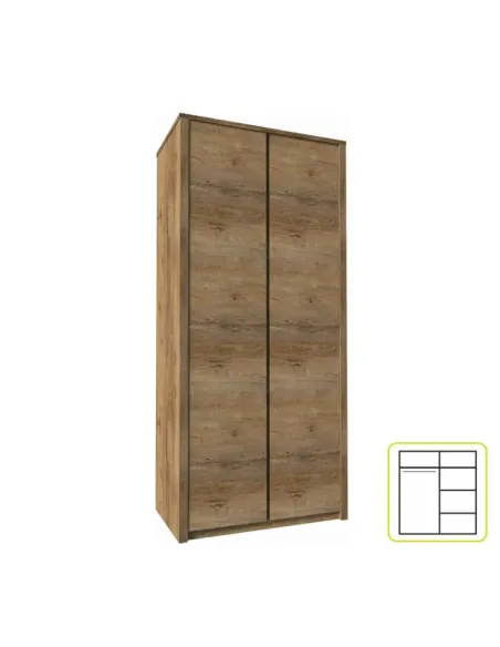 Dulap MONTANA S2D pentru dormitor, 90x197x53 cm, PAL melaminat stejar lefkas închis | MobilaOK