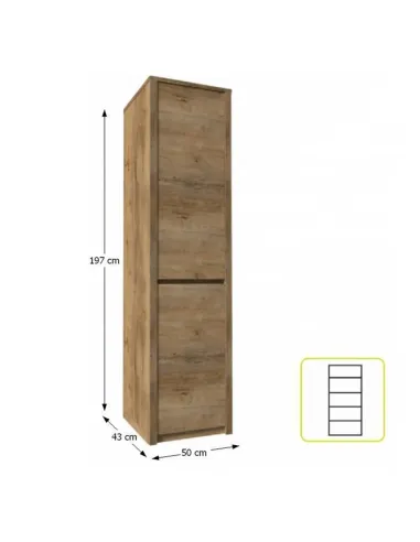 Dulap, MONTANA S1D, dormitor/hol, 50x197x43 cm, PAL melaminat cu margini ABS | MobilaOK