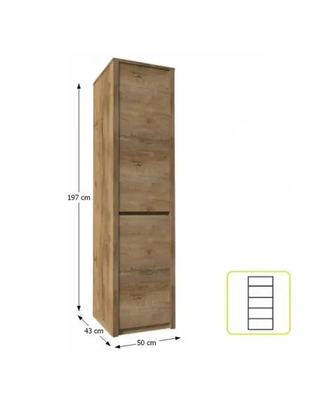 Dulap, MONTANA S1D, dormitor/hol, 50x197x43 cm, PAL melaminat cu margini ABS | MobilaOK