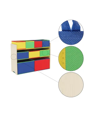 Organizator de jucării NORDEN | cameră copii | 82.5x29.3x60 cm | PAL melaminat, metal, textile | MobilaOK