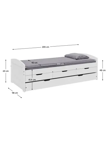 Pat extensibil MARINELLA NEW, dormitor, 90x200, lemn masiv de pin alb | MobilaOK
