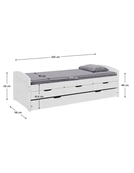 Pat extensibil MARINELLA NEW, dormitor, 90x200, lemn masiv de pin alb | MobilaOK