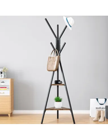 Cuier PLENTO pentru hol, 50x50x181 cm, metal și lemn | MobilaOK