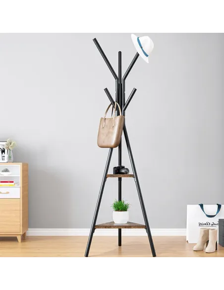 Cuier PLENTO pentru hol, 50x50x181 cm, metal și lemn | MobilaOK