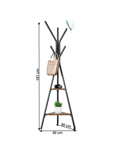 Cuier PLENTO pentru hol, 50x50x181 cm, metal și lemn | MobilaOK