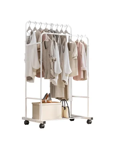 Cuier Mobil ILIANA, hol/dormitor, 80x51x160 cm, Metal, alb | MobilaOK