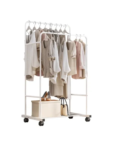 Cuier Mobil ILIANA, hol/dormitor, 80x51x160 cm, Metal, alb | MobilaOK