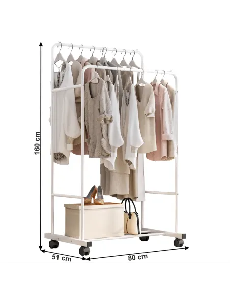 Cuier Mobil ILIANA, hol/dormitor, 80x51x160 cm, Metal, alb | MobilaOK