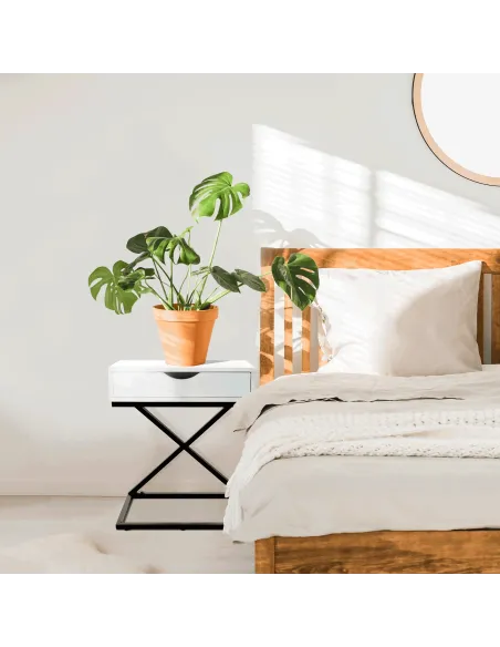 Noptieră/Măsuță Auxiliară VIRED, dormitor/living, 50x60x30 cm, MDF cu folie PVC și metal | MobilaOK