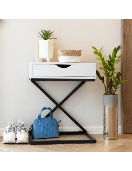 Noptieră/Măsuță Auxiliară VIRED, dormitor/living, 50x60x30 cm, MDF cu folie PVC și metal | MobilaOK
