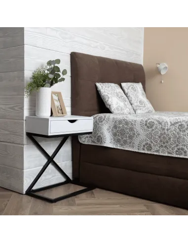 Noptieră/Măsuță Auxiliară VIRED, dormitor/living, 50x60x30 cm, MDF cu folie PVC și metal | MobilaOK