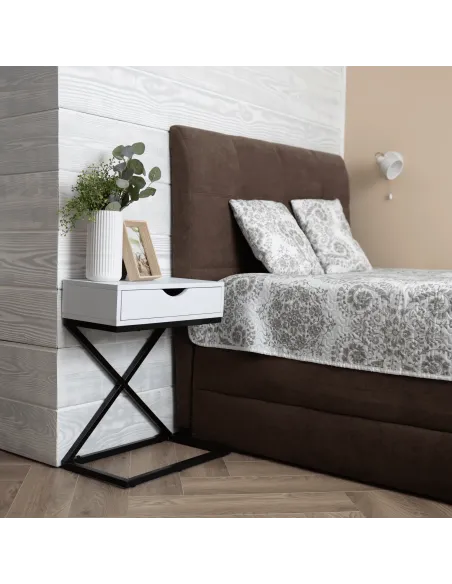 Noptieră/Măsuță Auxiliară VIRED, dormitor/living, 50x60x30 cm, MDF cu folie PVC și metal | MobilaOK