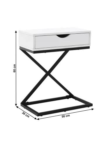 Noptieră/Măsuță Auxiliară VIRED, dormitor/living, 50x60x30 cm, MDF cu folie PVC și metal | MobilaOK
