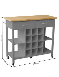 Cărucior de servire DILIA, living/bucătarie, 100x40x85 cm, MDF și lemn masiv de pin | MobilaOK 2