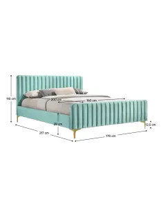 Pat KAISA dormitor 160x200, tapiţerie Velvet, picioare metal auriu mat | MobilaOK 2