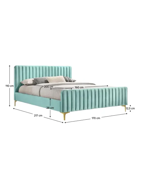 Pat KAISA dormitor 160x200, tapiţerie Velvet, picioare metal auriu mat | MobilaOK