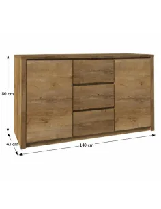 Comodă MONTANA K2DP pentru dormitor/hol, 140x80x43 cm, PAL melaminat stejar lefkas închis | MobilaOK 2