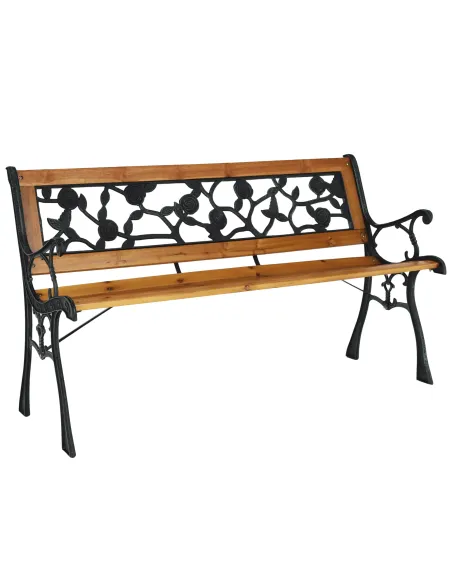 Bancă de grădină FAIZA, exterior, 126x52x73 cm, Oțel/Plastic/Lemn | MobilaOK