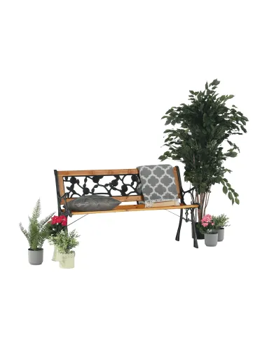 Bancă de grădină FAIZA, exterior, 126x52x73 cm, Oțel/Plastic/Lemn | MobilaOK