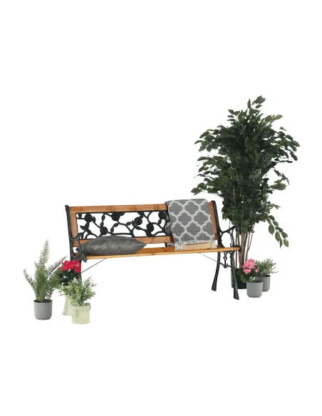 Bancă de grădină FAIZA, exterior, 126x52x73 cm, Oțel/Plastic/Lemn | MobilaOK