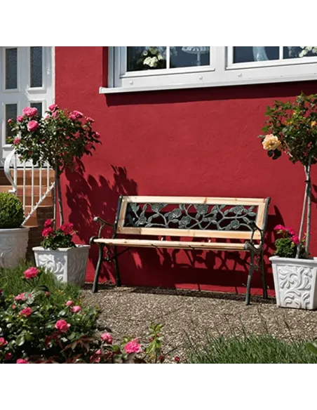 Bancă de grădină FAIZA, exterior, 126x52x73 cm, Oțel/Plastic/Lemn | MobilaOK
