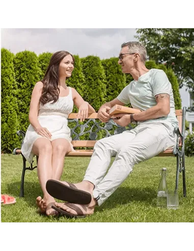 Bancă de grădină FAIZA, exterior, 126x52x73 cm, Oțel/Plastic/Lemn | MobilaOK
