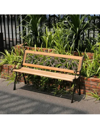 Bancă de grădină FAIZA, exterior, 126x52x73 cm, Oțel/Plastic/Lemn | MobilaOK