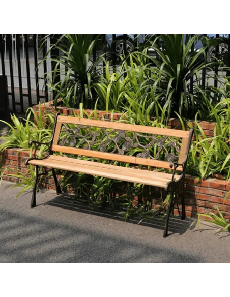 Bancă de grădină FAIZA, exterior, 126x52x73 cm, Oțel/Plastic/Lemn | MobilaOK