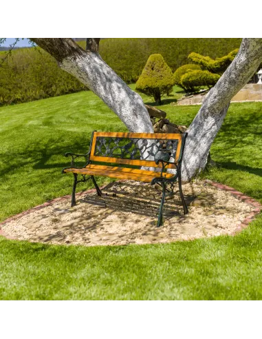 Bancă de grădină FAIZA, exterior, 126x52x73 cm, Oțel/Plastic/Lemn | MobilaOK