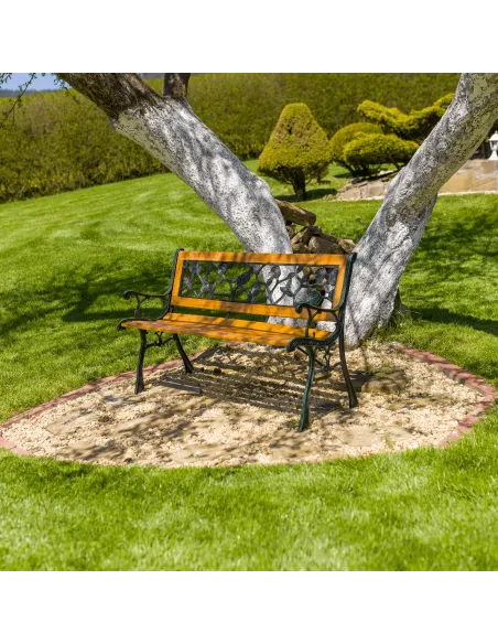 Bancă de grădină FAIZA, exterior, 126x52x73 cm, Oțel/Plastic/Lemn | MobilaOK