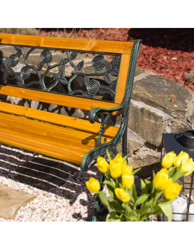 Bancă de grădină FAIZA, exterior, 126x52x73 cm, Oțel/Plastic/Lemn | MobilaOK