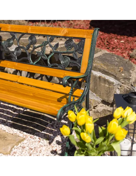 Bancă de grădină FAIZA, exterior, 126x52x73 cm, Oțel/Plastic/Lemn | MobilaOK