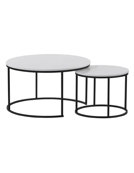 Set de 2 Mese de Cafea IKLIN, living, Ø80/50 cm, MDF/Metal, KONDELA | MobilaOK