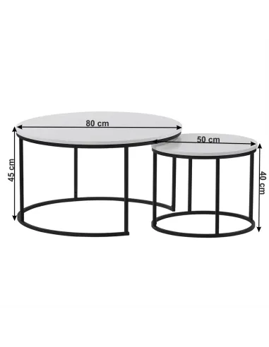 Set de 2 Mese de Cafea IKLIN, living, Ø80/50 cm, MDF/Metal, KONDELA | MobilaOK