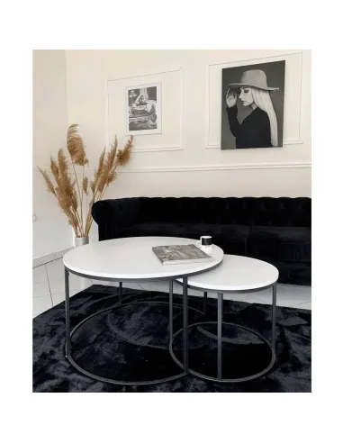Set de 2 Mese de Cafea IKLIN, living, Ø80/50 cm, MDF/Metal, KONDELA | MobilaOK