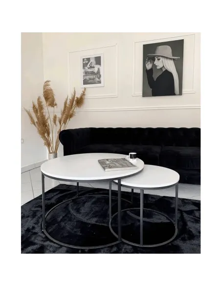 Set de 2 Mese de Cafea IKLIN, living, Ø80/50 cm, MDF/Metal, KONDELA | MobilaOK