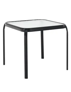 Măsuţă auxiliară RAMOL, grădină/terasă, 50x50x46 cm, oțel/sticlă securizată | MobilaOK