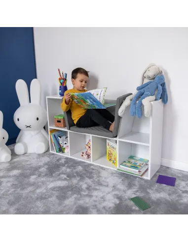 Bibliotecă cu scaune FERIA pentru copii, 112x27x61 cm, PAL melaminat | MobilaOK