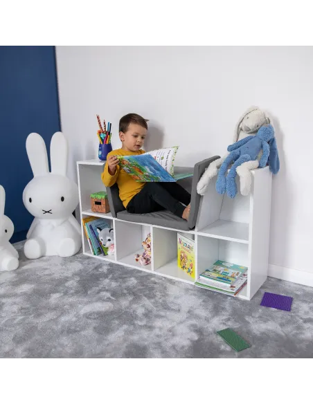 Bibliotecă cu scaune FERIA pentru copii, 112x27x61 cm, PAL melaminat | MobilaOK