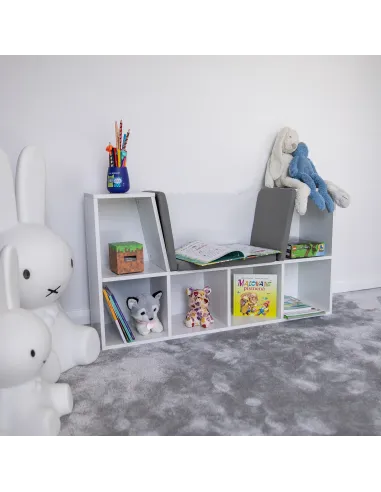Bibliotecă cu scaune FERIA pentru copii, 112x27x61 cm, PAL melaminat | MobilaOK