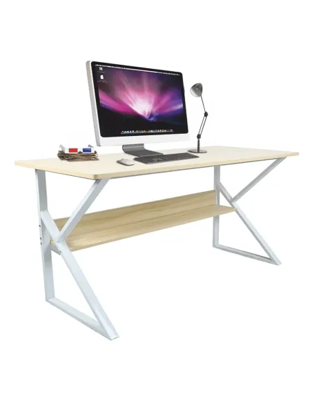Birou TARCAL 140 pentru birou/home office, 140x72x60 cm, MDF laminat/stejar natural/alb | MobilaOK