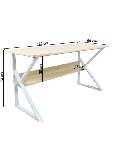 Birou TARCAL 140 pentru birou/home office, 140x72x60 cm, MDF laminat/stejar natural/alb | MobilaOK