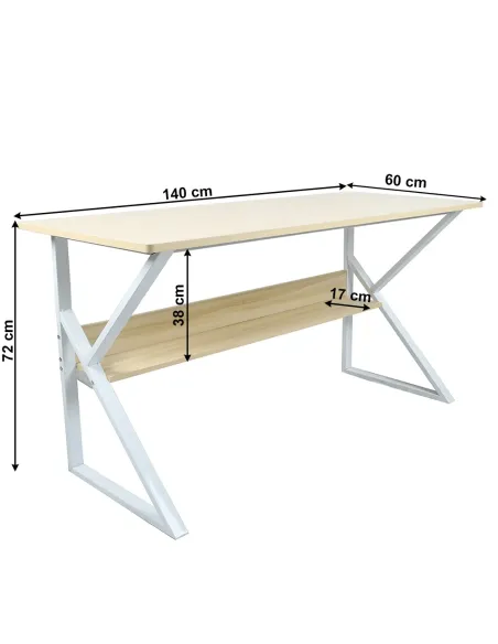 Birou TARCAL 140 pentru birou/home office, 140x72x60 cm, MDF laminat/stejar natural/alb | MobilaOK